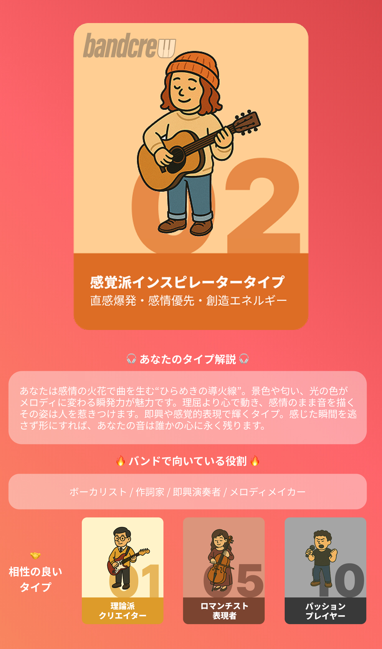 感覚派インスピレータータイプ｜バンドメンバー募集はbandcrew(バンドクルー)