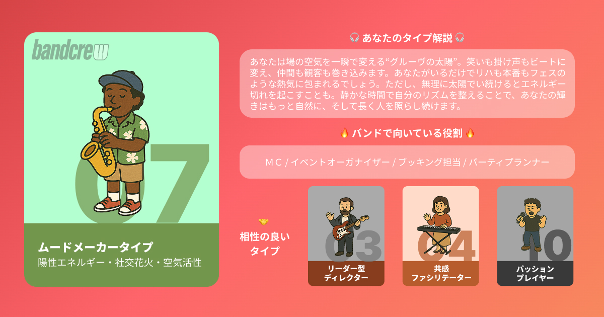 ムードメーカータイプ｜バンドメンバー募集はbandcrew(バンドクルー)